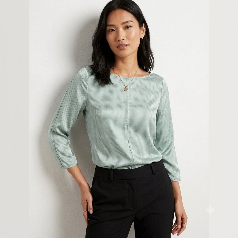 Banana Republic Tie Back Blouse Polka Dot Satin Sage Green Small‎ Petite